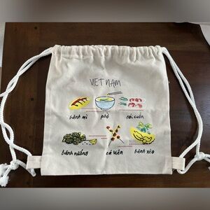 Cream Drawstring Backpack with “Vietnam” Graphic Print